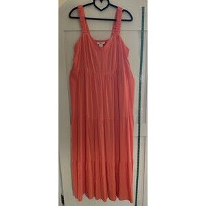 Como Blu Peach Ruffle Tiered V-Neck Cami Long Maxi Dress W/Pockets Plus Size 0X